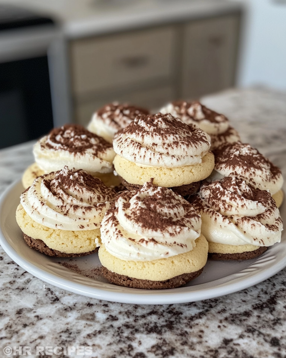 Plate of finished tiramisu cookies ready to eat