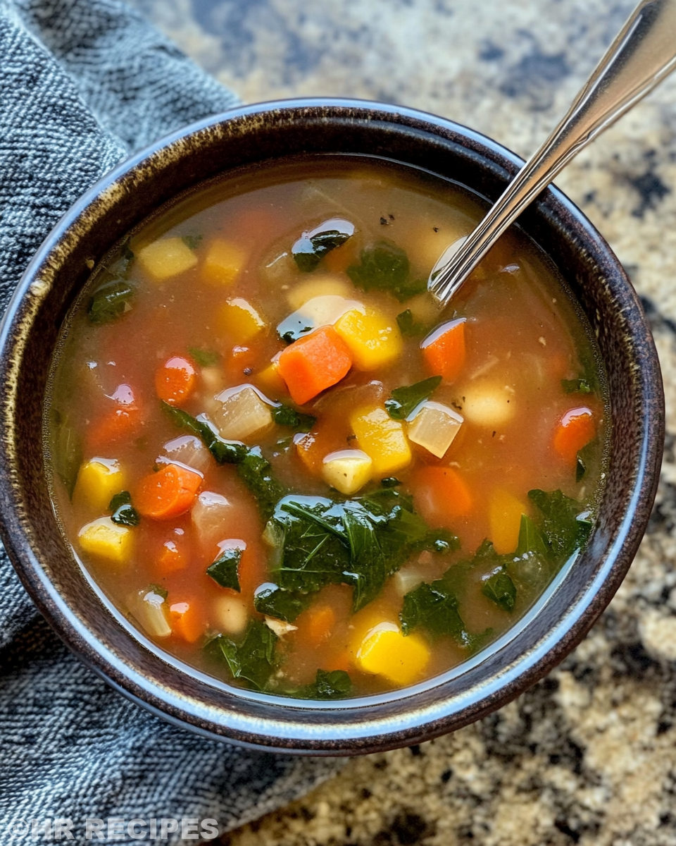 Steaming vegetable soup fresh from the pressure cooker