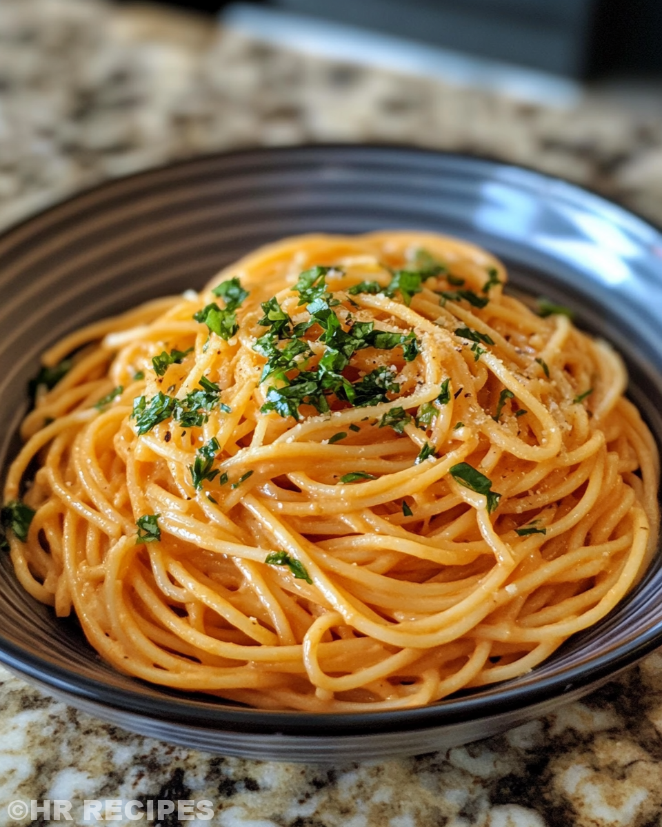 Creamy tomato garlic pasta bubbling in pot