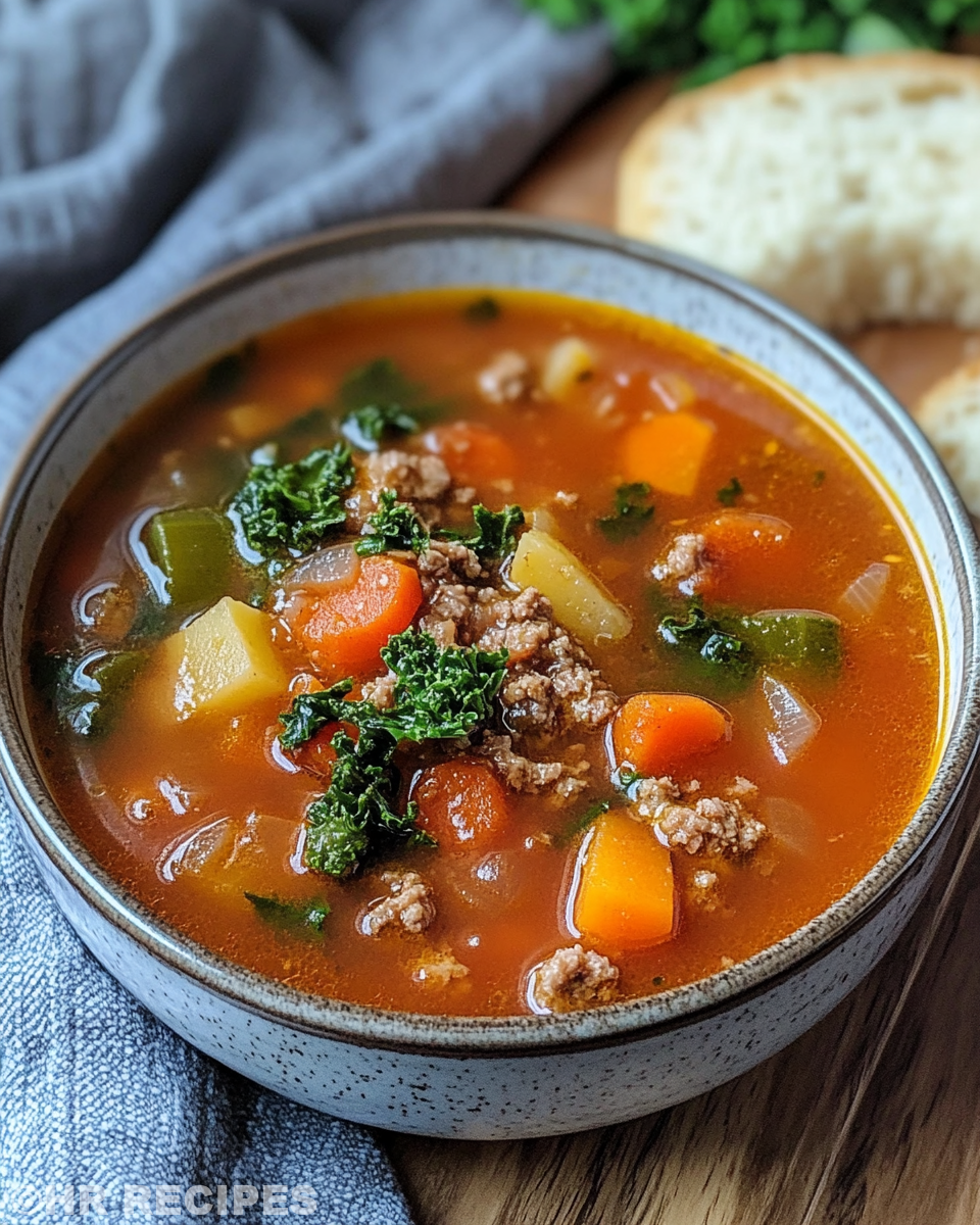 Winter soup steaming in a pressure cooker with fresh herbs