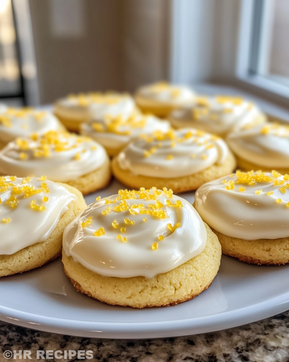 Soft and lemony zesty lemon frosted cookies fresh out of the cooker