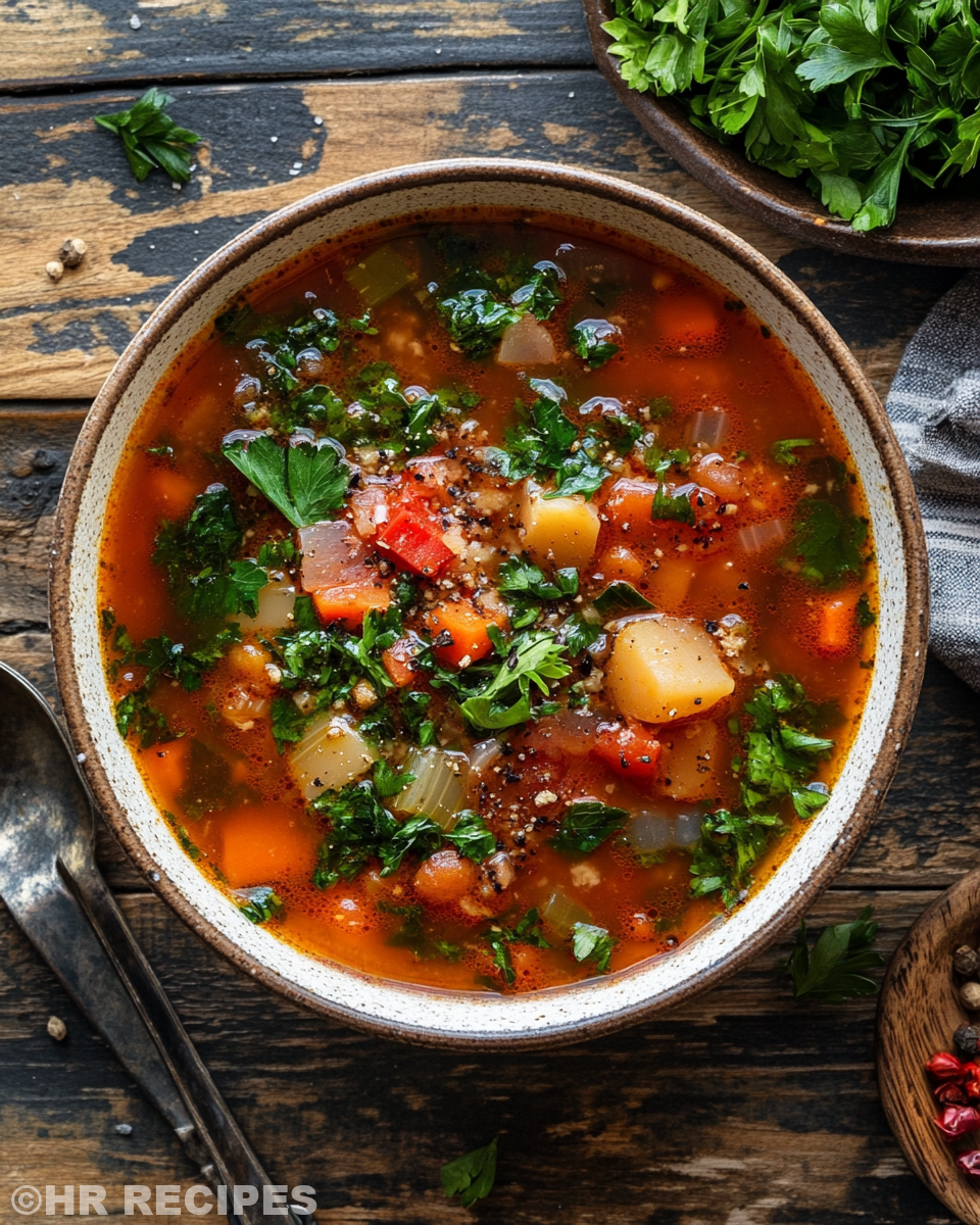 Slow cooker filled with homemade soup steaming